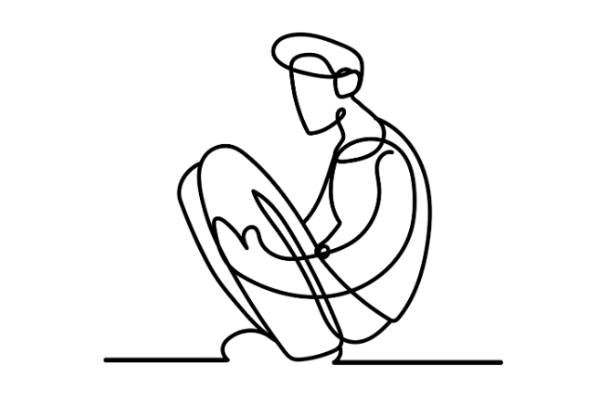 Ilustración minimalista de una persona sentada que refleja ansiedad o depresión en Granada