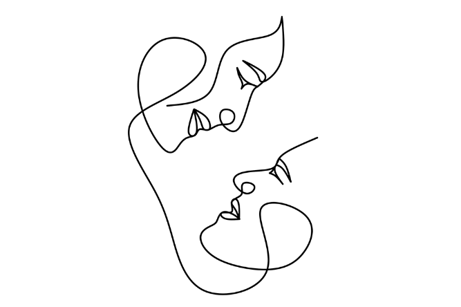 Ilustración minimalista de dos rostros conectados que simboliza terapia emocional y apoyo psicológico en Granada